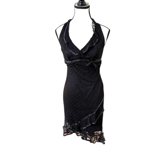 vintage 90's Black Lace Rampage‎ made in USA Halter Dress small. - Picture 2 of 8